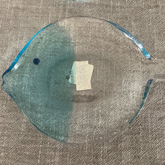 Set Of Aqua Blue & Clear Textured Art Glass Fish Plates By Zodax Vintage New! - Picture 3 of 6